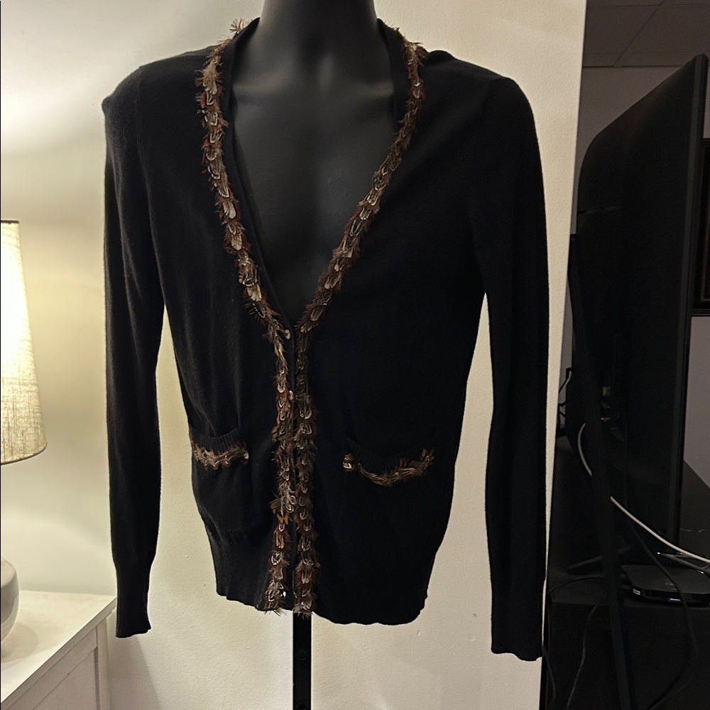 Calvin Klein Black Cardigan with Brown Trim
